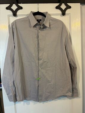 Express Men's Light Gray Long-Sleeve Dress Shirt